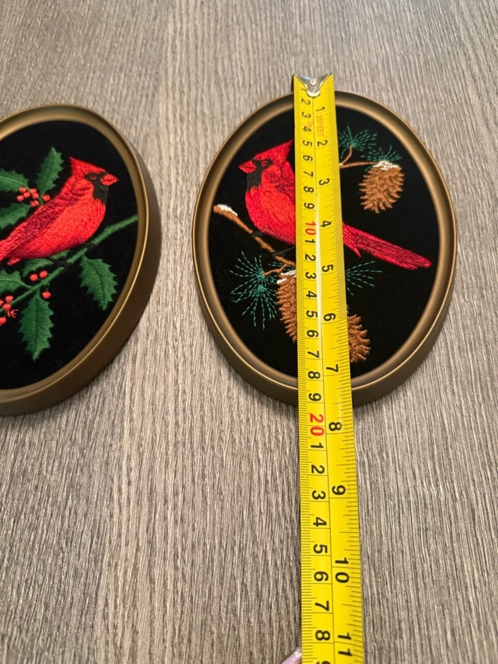 Enesco Red Cardinal Embroidered Oval Wall Art Pair